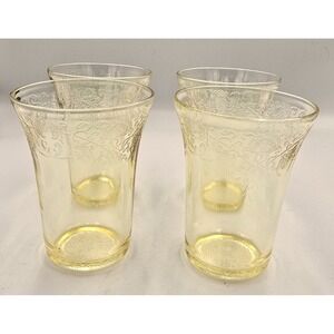 Set of 4 Hazel Atlas Florentine Poppy #2 Yellow Depression Tumbler Glass 4.25"